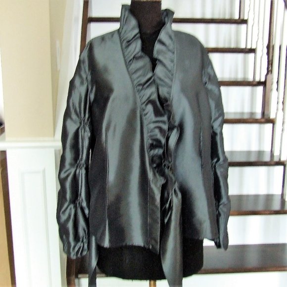 Beautiful Gray Ruffled Taffeta Blouse Top for Formal Elegant Evening Party XL - Picture 5 of 9